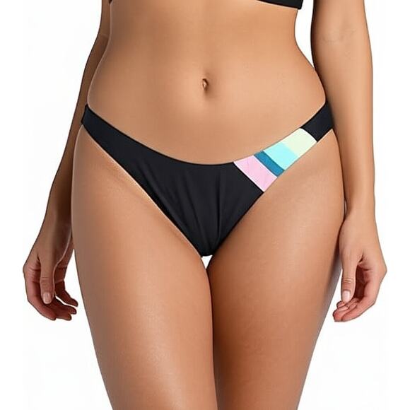 CITRUS Women's Hipster Bikini Bottom Black Colorblock Swimsuit NWT Size Small - Picture 1 of 8